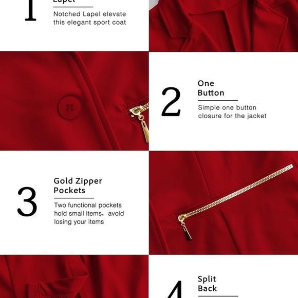 Genhoo Women's Red Long Sleeve Blazer Open Front Cardigan Jacket Work - Picture 5 of 10